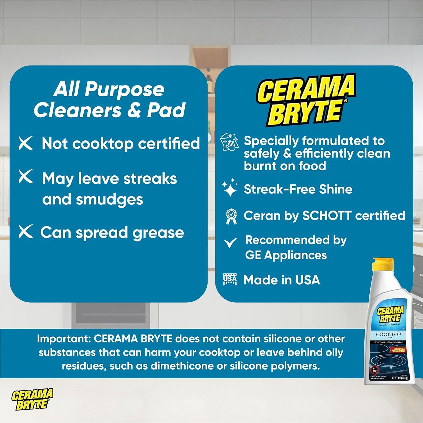 Cerama Bryte Cooktop Cleaning Kit, 10 oz Bottle, Scraper, Tool & Pad