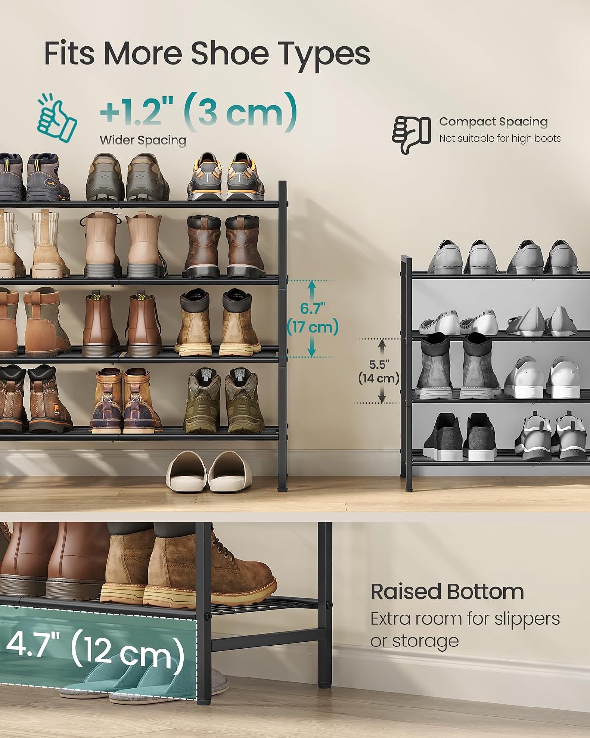 SONGMICS Metal Shoe Rack, Free Standing Shoe Organizer for Entryway Closet Garage Small Spaces, Heavy-Duty Slim Steel Storage Shelf, 8-Tier, Fits 16-24 Pairs, Bronze ULMR028A01