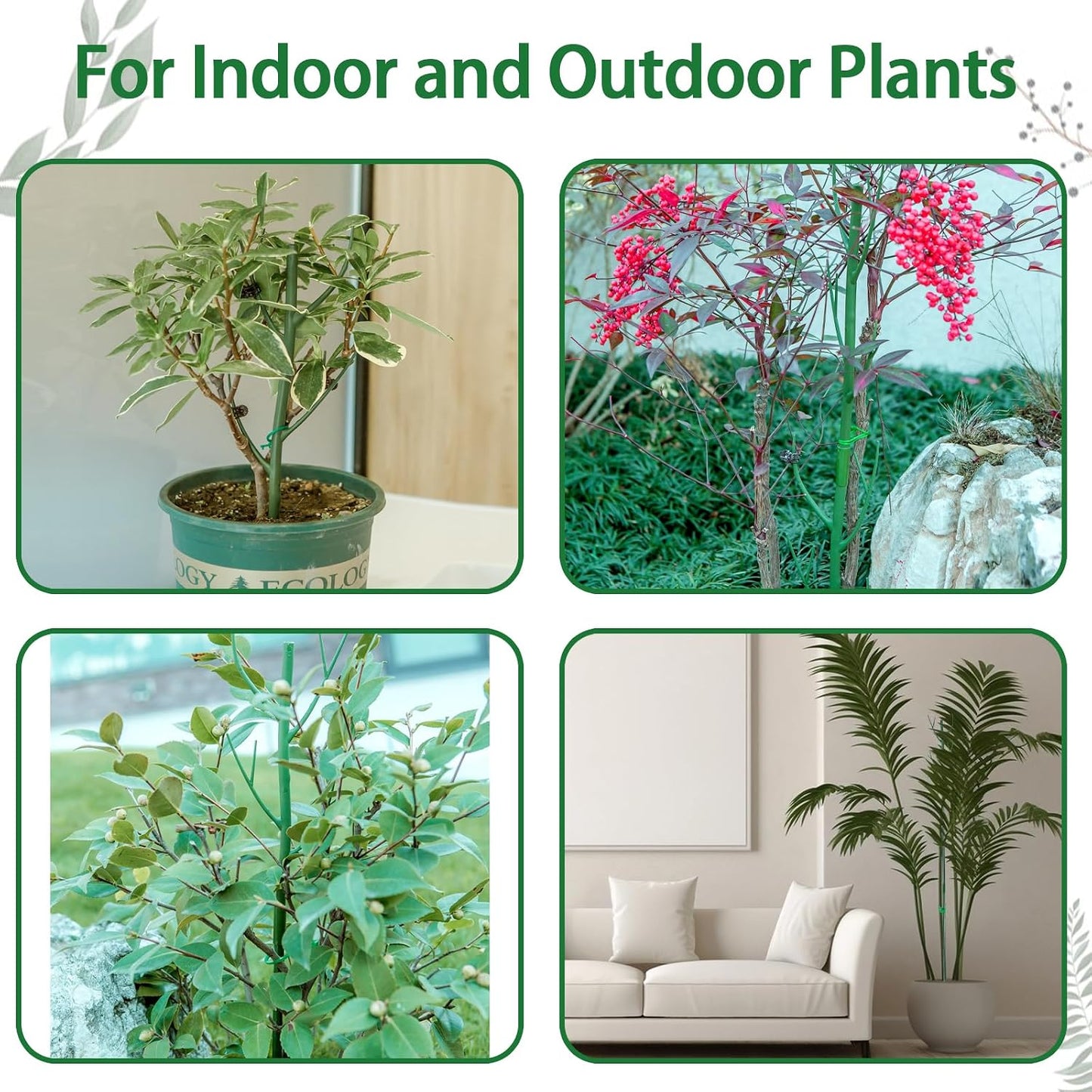 6-Pack Twig Plant Support Stakes Set with Blending Design, 28.8-Inch Towers for Indoor/Outdoor Plants