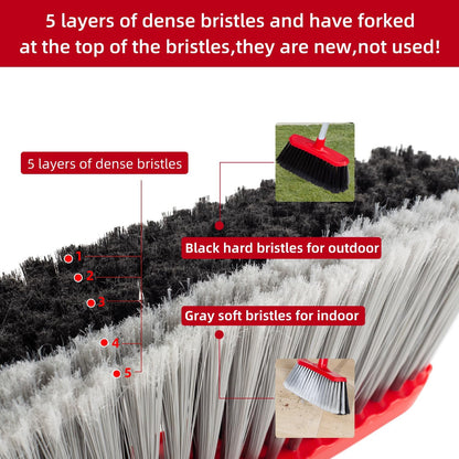 SDSM Indoor Outdoor Broom, Unique Double-Sided Bristles Long Handle Heavy Duty Broom Perfect for Home and Courtyard Garage Lobby Mall Market Floor Home Kitchen Room Office Pet Hair Rubbish 51 Inch