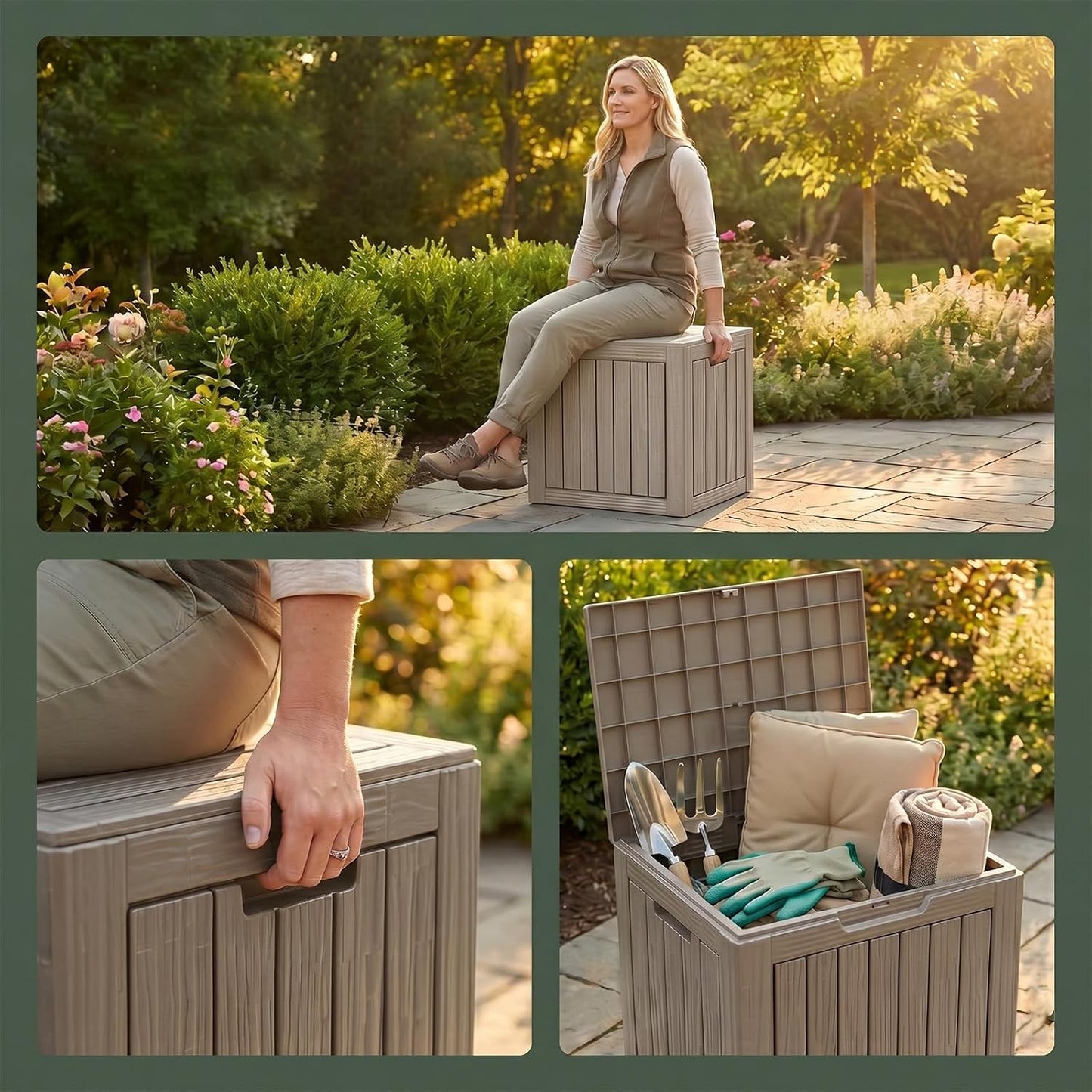 MAKINO 152 Gallon Resin Outdoor Storage Box, Waterproof Deck Box with Lockable Lid, Outside Storage Box for Patio Furniture, Pool Accessories, Garden Tools, Storage Bench for Backyard, Porch, Black
