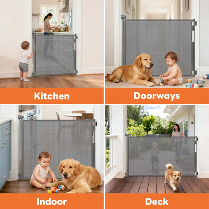Retractable Baby Gate for Stairs and Doorways, 55" Wide x 33" Tall Mesh Dog Gate for Indoor & Outdoor Use, Safety Gate for Babies and Pets, Child Gates for Hallways, Hardware Mounted, Black