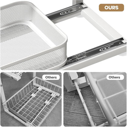 2-Pack Under Sink Storage Organizer with 2-Tier Slide Out Drawer, Sophisticated Mesh Pull Out Shelf for Kitchen & Bathroom, Fits Small Items, Upgraded Arched Track for Smooth Gliding(Patented)