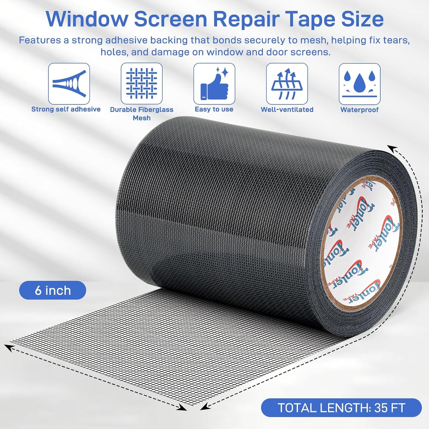 Gray Window Screen Repair Tape 2 in X 35 FT Fiberglass Screen Patch Strong Adhesive Mesh Tape for Window & Door Screen Holes & Tears Repair Kit