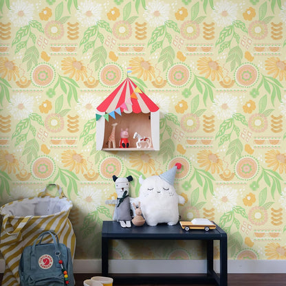 Simon&Siff Boho Peel and Stick Wallpaper, 17.3" x 80" Sun Floral Retro Contact Paper Removable Self Adhesive Wall Paper for Cabinets Furniture Bedroom Nursery Bathroom Renter Friendly DIY Decor