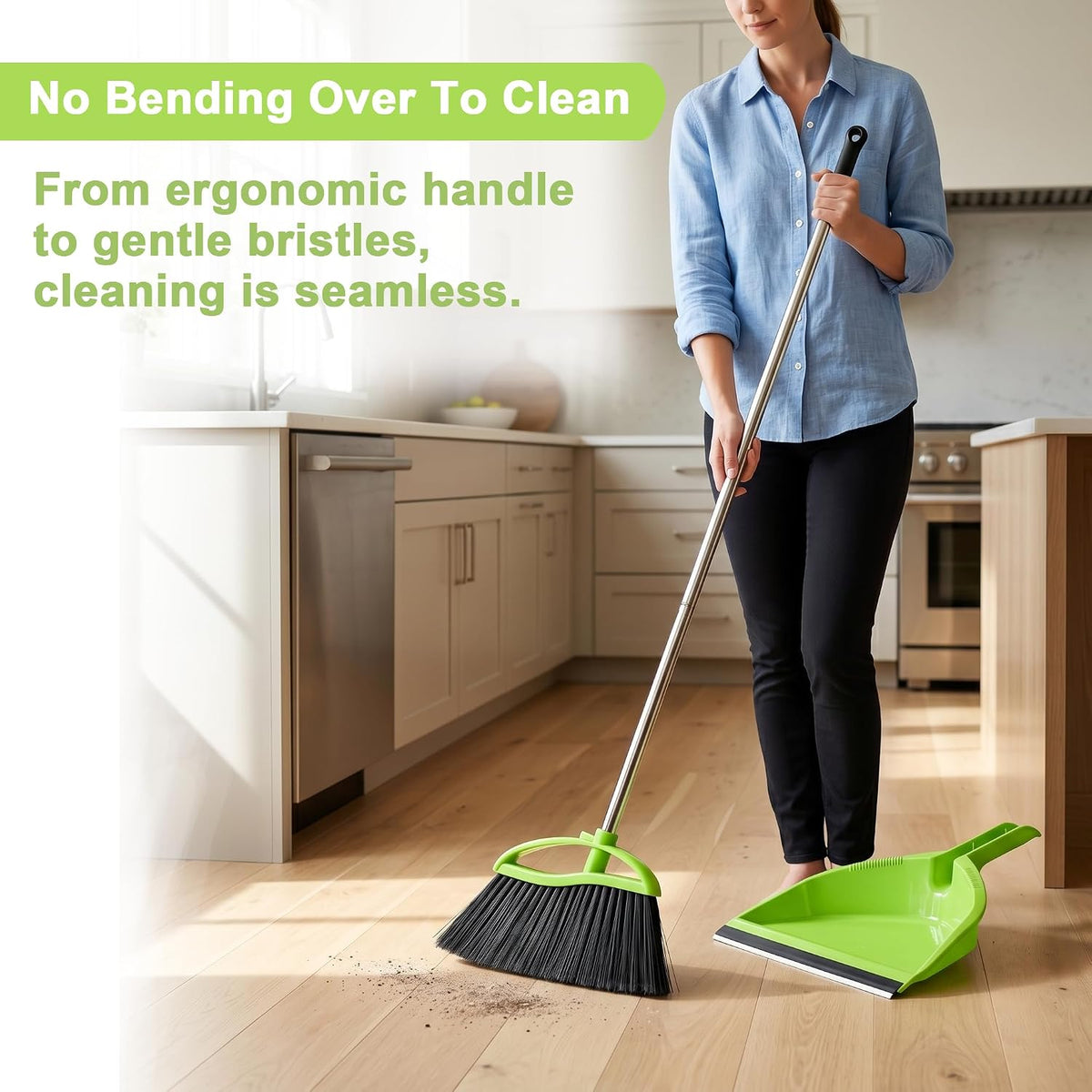 3 Pack Wide Heavy Duty Angle Broom - Stiff Bristle Outdoor Brooms for Sweeping Patio, Garden, Garage, Yard (Black, Yellow, Green)