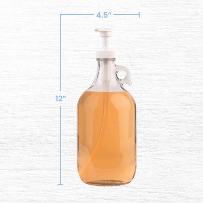 kitchentoolz Gallon Glass Pump Dispenser Bottle, Large Jug Laundry Liquid Detergent Dispenser with Pump for Laundry Room Organization, Soap, Fabric Softener, Commercial Condiment Dispenser- 128 oz
