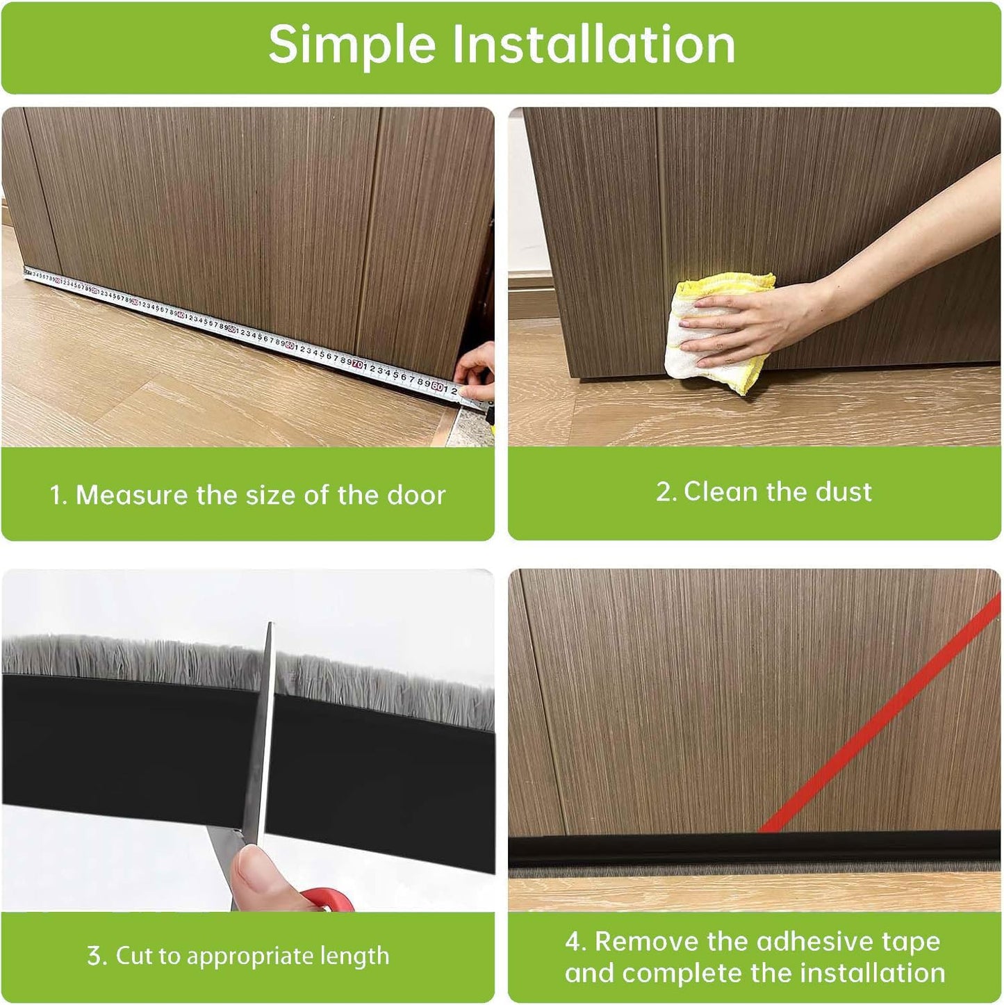 2 PCS Brush Door Sweep, Draft Stoppers for Bottom, Draft Stopper with Brush for Exterior Door, Bottom Seal Strip for Protection Against Bug, Dust, 2" W x 39" L, Black