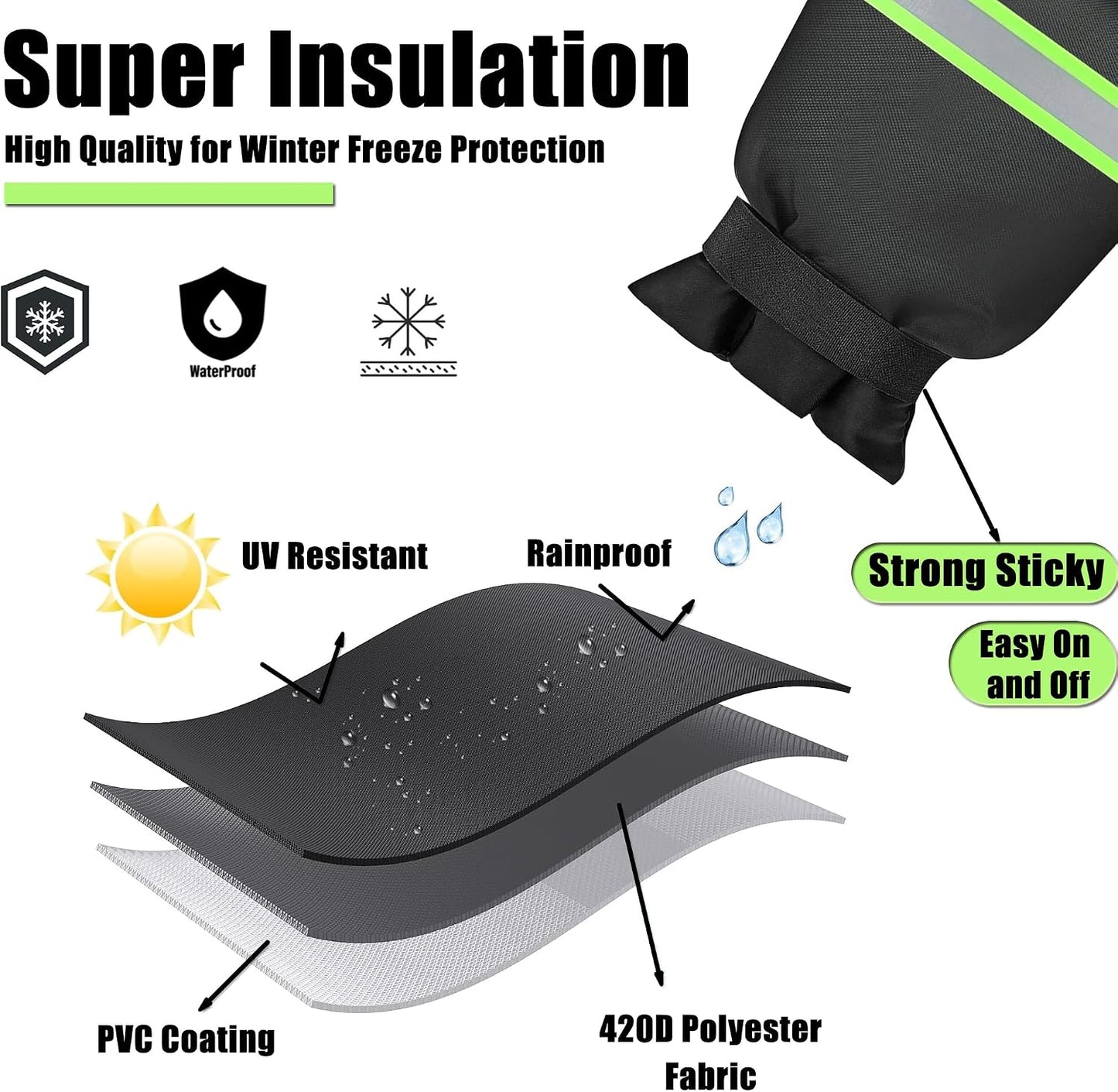 Outdoor Faucet Cover for Winter - Pro 7.1" W x 9.8" H - 2 Pack Outdoor Water Faucet Cover Socks for Winter Freeze Protection Pipe Insulation Reusable Waterproof Insulated Spigot backflow Cover