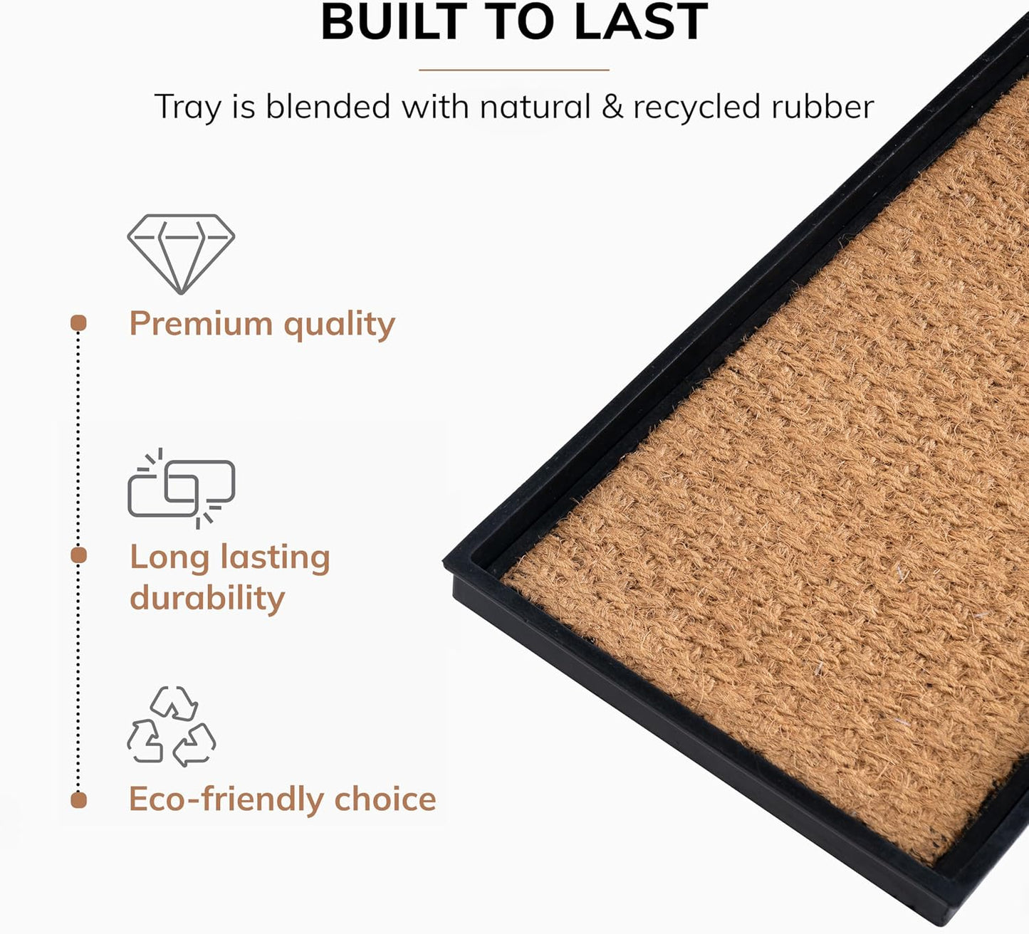 Anji Mountain Heavy Duty Waterproof Rubber Shoe Storage Mat Organizer/Boot Storage Tray Multi Use for Entryway with Coir, Tan Insert, Fits 4 Pair (46.5" Wide)