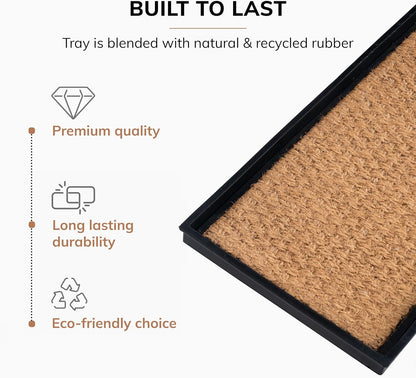 Anji Mountain Heavy Duty Waterproof Rubber Shoe Storage Mat Organizer/Boot Storage Tray Multi Use for Entryway with Coir, Tan Insert, Fits 4 Pair (46.5" Wide)