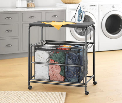 Whitmor Laundry Sorter, 92L Laundry Hamper with Shelf & 2 Removable Bags, 2 x 12.1 Gallons (46L), 28.8 x 13 x 28.4 Inches, Dirty Clothes Hamper Organizer for Laundry Room, Bathroom, Dorm, Black