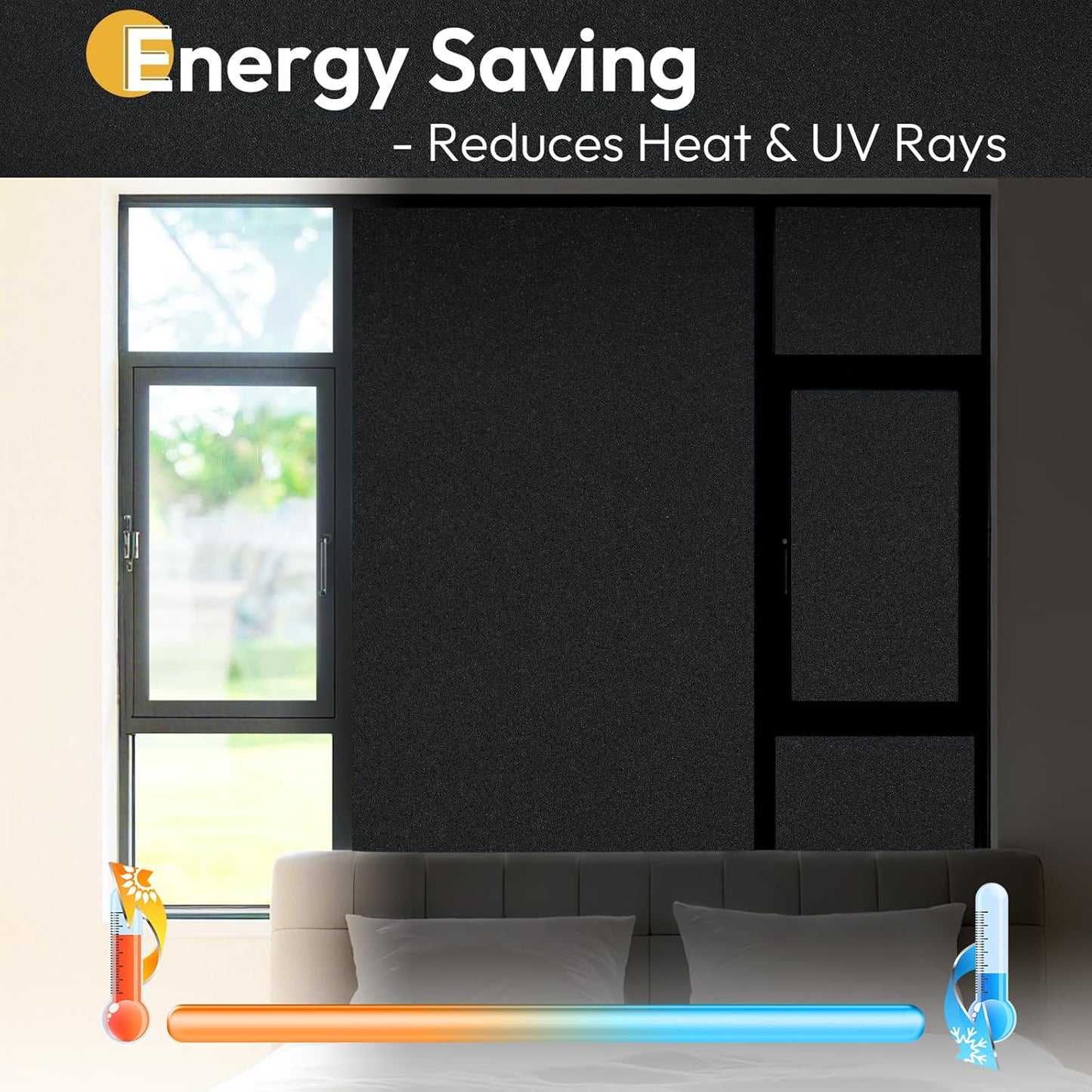 rabbitgoo Frosted Glass Window Privacy Film, No Glue, Anti-Glare Heat Blocking, Easy to Install, Renter Friendly Removable Opaque Bathroom Window Clings for Glass, 17.5" x 78.7"