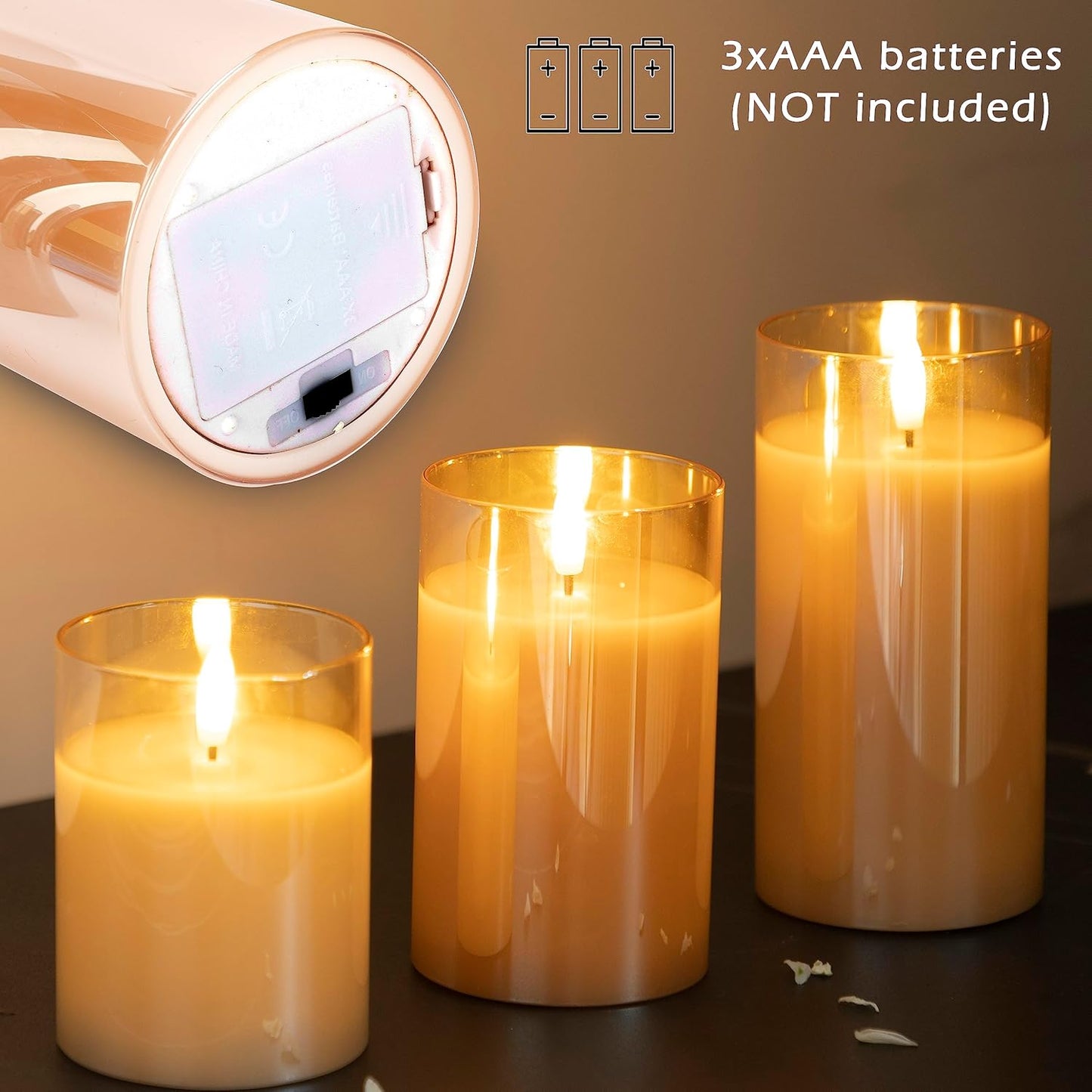 LUSHARBOR Flameless Candles with Remote, 3 Pack Battery Operated Candles Flickering Real Wax LED Fake Pillar Candles with Timer for Wedding Home Party, White