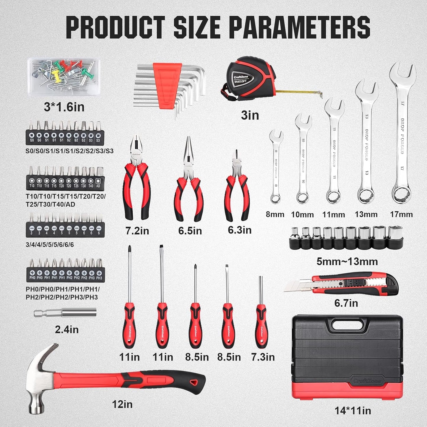 75-Piece Home Tools Kit, General Basic Household Hand Tool Kit with Plastic Toolbox Storage Case, Integrated Standing Tool Ract, for College Students, Emergency repair, Home Use & More