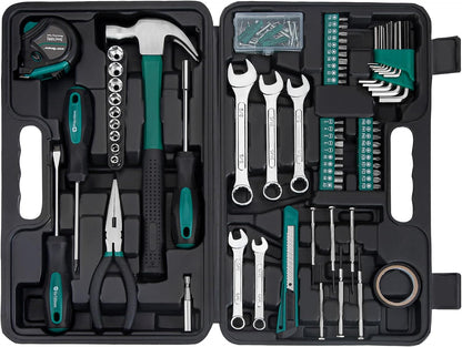 CARTMAN 148-Piece Automotive And Household Tool Set, Blue Repair Kit Case | Versatile tool assortment for car maintenance, home repairs, DIY projects, furniture setup, and daily fixes in a molded case.