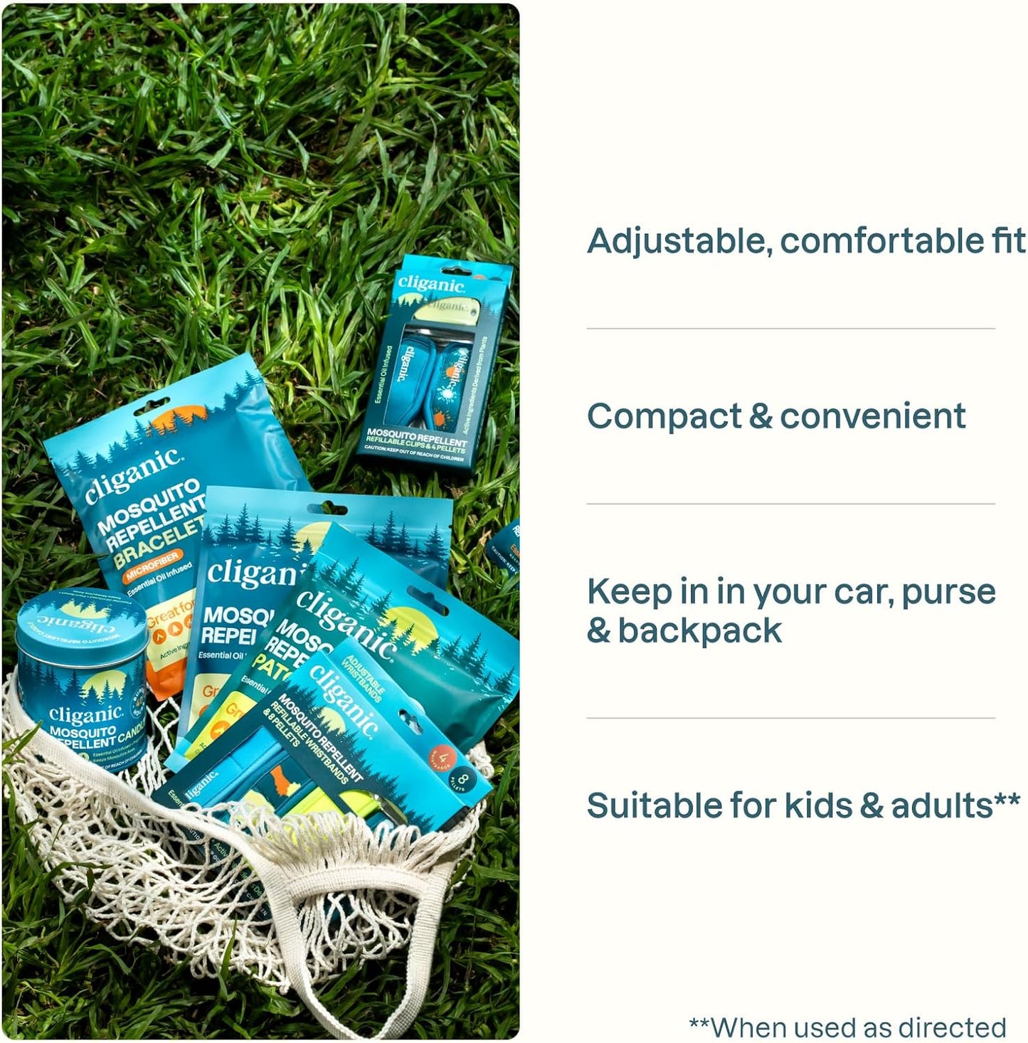 Cliganic 10 Pack Mosquito Repellent Bracelets for Adults & Kids - Natural DEET-Free Bands, Individually Wrapped