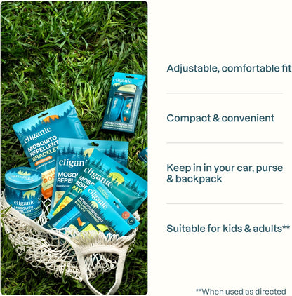 Cliganic 10 Pack Mosquito Repellent Bracelets for Adults & Kids - Natural DEET-Free Bands, Individually Wrapped