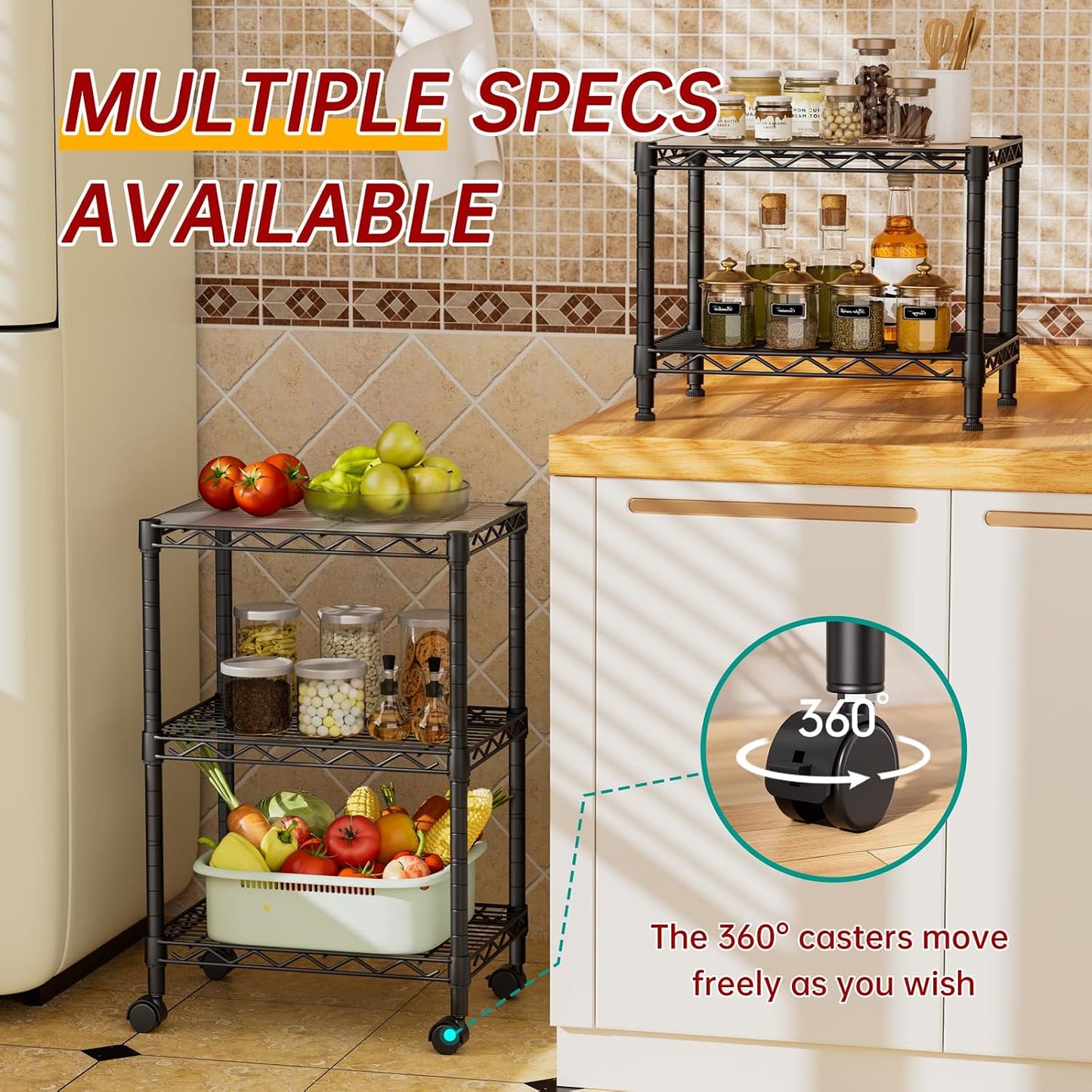 Golpart 4 Tier Adjustable Storage Shelves Metal Utility Shelf Wire Shelving Unit Organizer Rack for Home Kitchen Office Bathroom Pantry Room 12" D x 18" W x 44" H