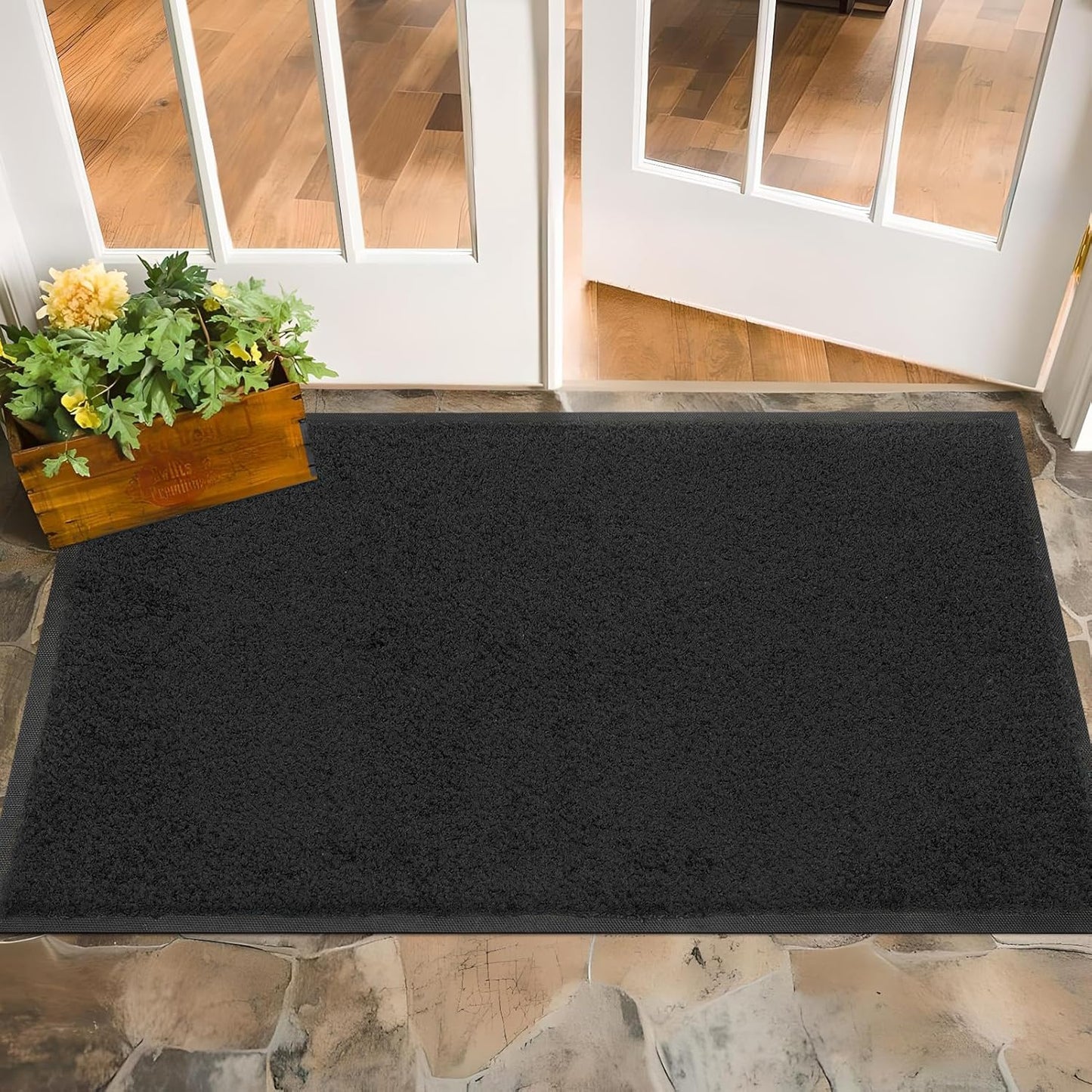 Mibao Front Door Mat, Dirt Trapper Welcome Mat for Outdoor Indoor, Non-Slip Waterproof Doormat, Durable Machine Washable Low Profile Entry Rug for Back Door Outside Patio Porch, 29.5" x 17", Grey