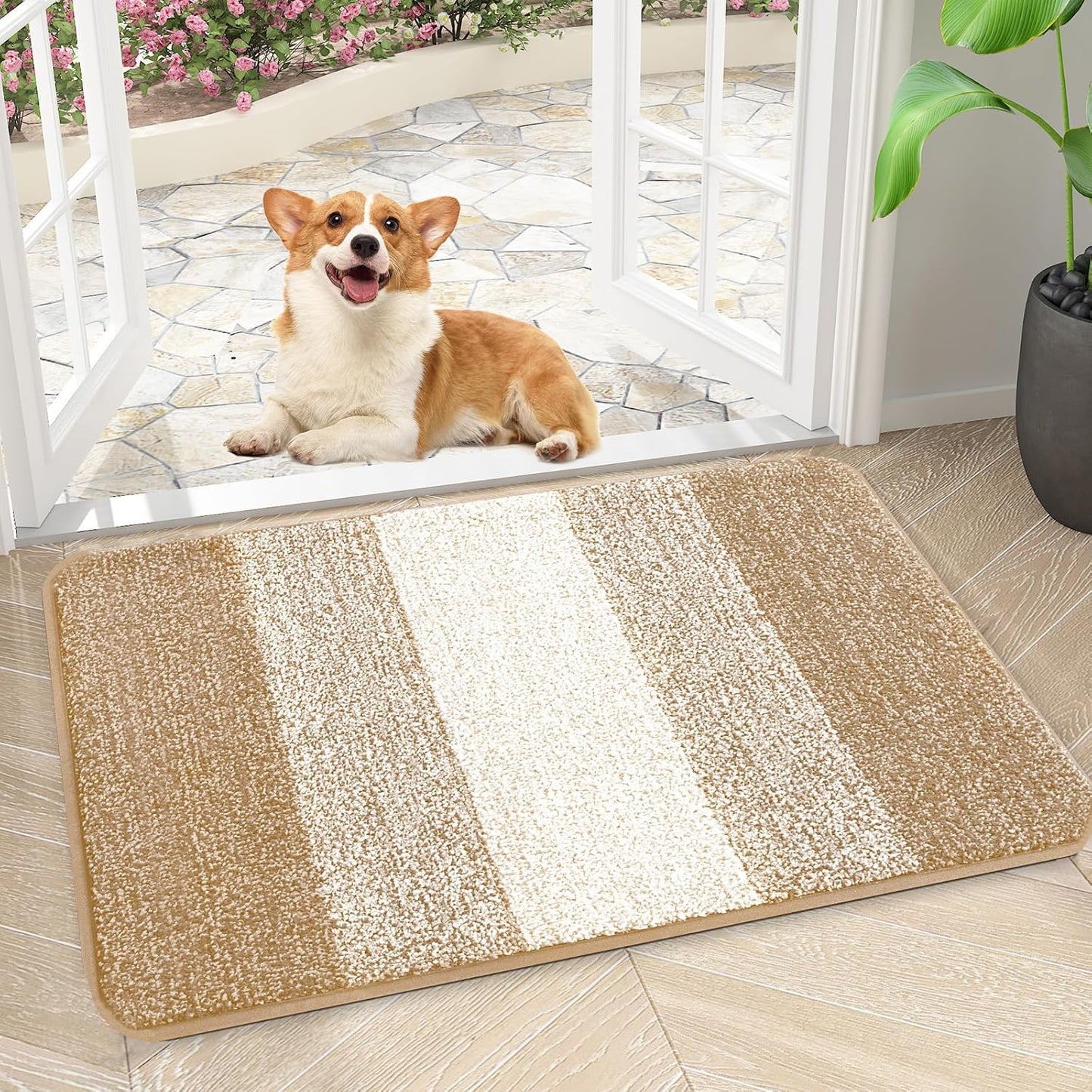 Kitinjoy Indoor Outdoor Door Mat, 32x20 Non-Slip Absorbent Dirt Trapper, Low-Profile Washable Inside Entrance Front Floor Mat, Sturdy Soft Entry Doormats for Entryway, Grey