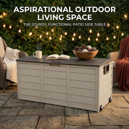 75 Gallon Outdoor Storage Box, 260L Waterproof Resin Deck Box for Patio Furniture Cushions, Garden Tools and Yard Accessories, Lockable Storage Chest with Wheels and Handles (Brown)