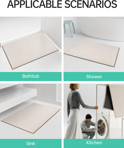 Mecko Bath Mat Rug, Rubber Non-Slip Quick Dry Absorbent Thin Bathroom Rugs Fit Under Door Bathroom Floor Mats-Shower Rug for in Front of Bathtub, Sink, Shower Room(Light Grey,16"x24")