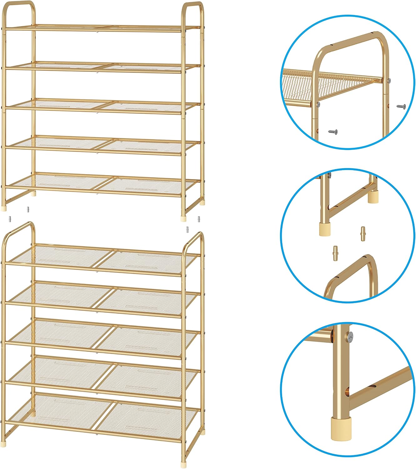 Simple Trending 3-Tier Stackable Shoe Rack, Expandable & Adjustable Shoe Shelf Storage Organizer, Wire Grid, Black