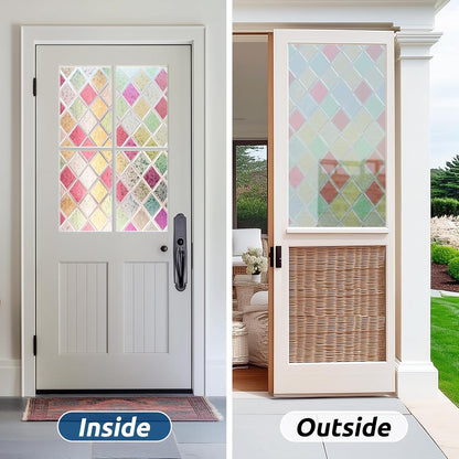 rabbitgoo Window Privacy Film, Decorative Privacy Window Film Sun Blocking, Frosted Glass Cling for Home Door, Non-Adhesive Static Cling Sticker Covering Heat Blocker, Clear, 17.5" x 78.7"