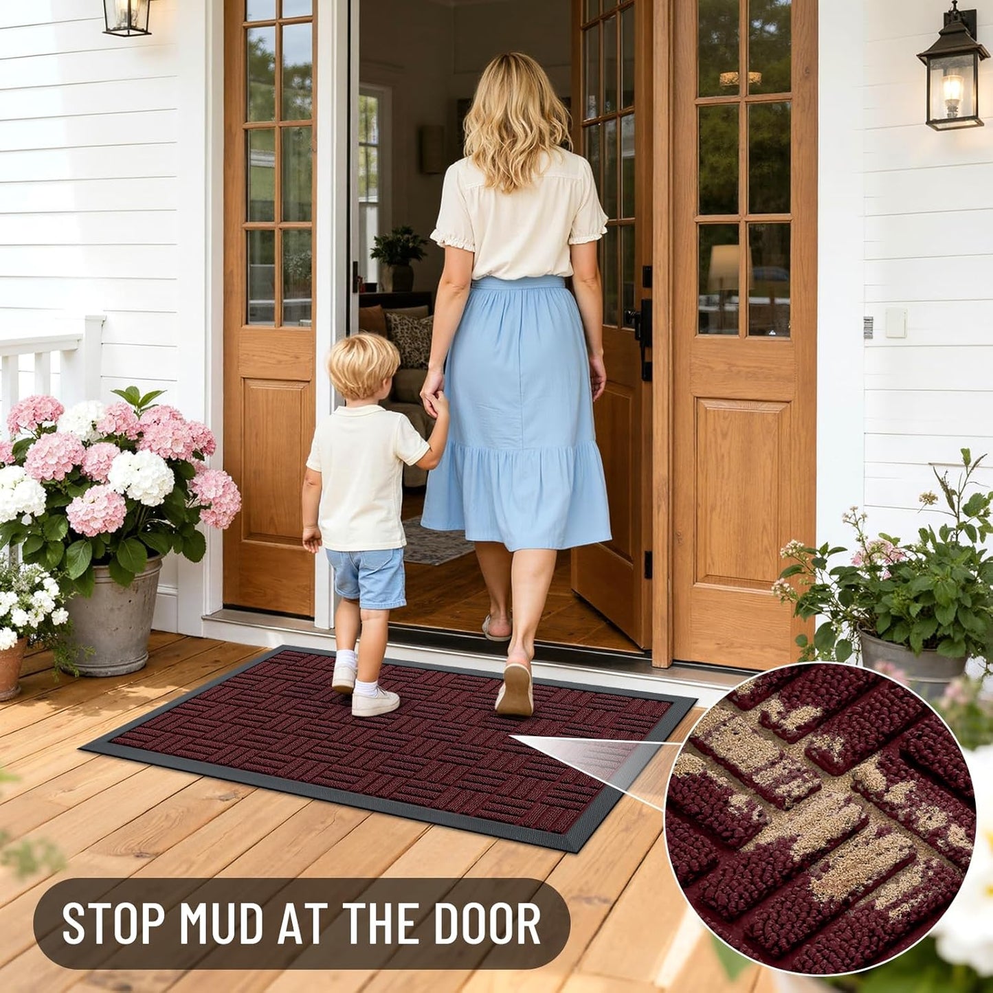OLANLY Front Door Mat Outside Entrance 29.5x17, Absorbent, Heavy Duty Sturdy Natural Rubber Doormat Indoor Outdoor, Stain and Fade Resistant, Non-Slip Backing Low Profile Floor Mat for Entryway, Grey