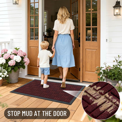 OLANLY Front Door Mat Outside Entrance 29.5x17, Absorbent, Heavy Duty Sturdy Natural Rubber Doormat Indoor Outdoor, Stain and Fade Resistant, Non-Slip Backing Low Profile Floor Mat for Entryway, Grey