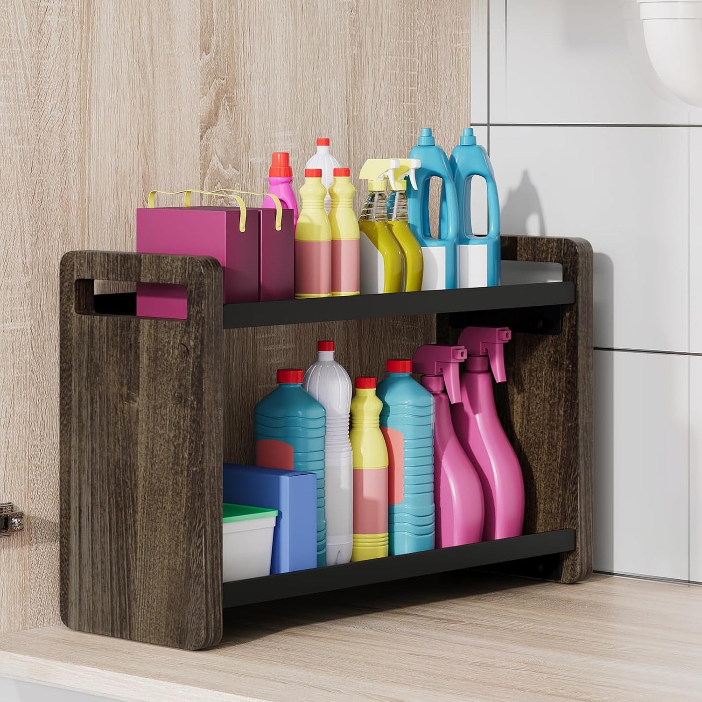 Bathroom Counter Organizer,Bathroom Counter Shelf,Bathroom Organizers,Under Sink Organizer,Cologne Organizer For Men,Colognes Stand,Cologne Cabinet,Vanity Shelf(Black 2 Tier)