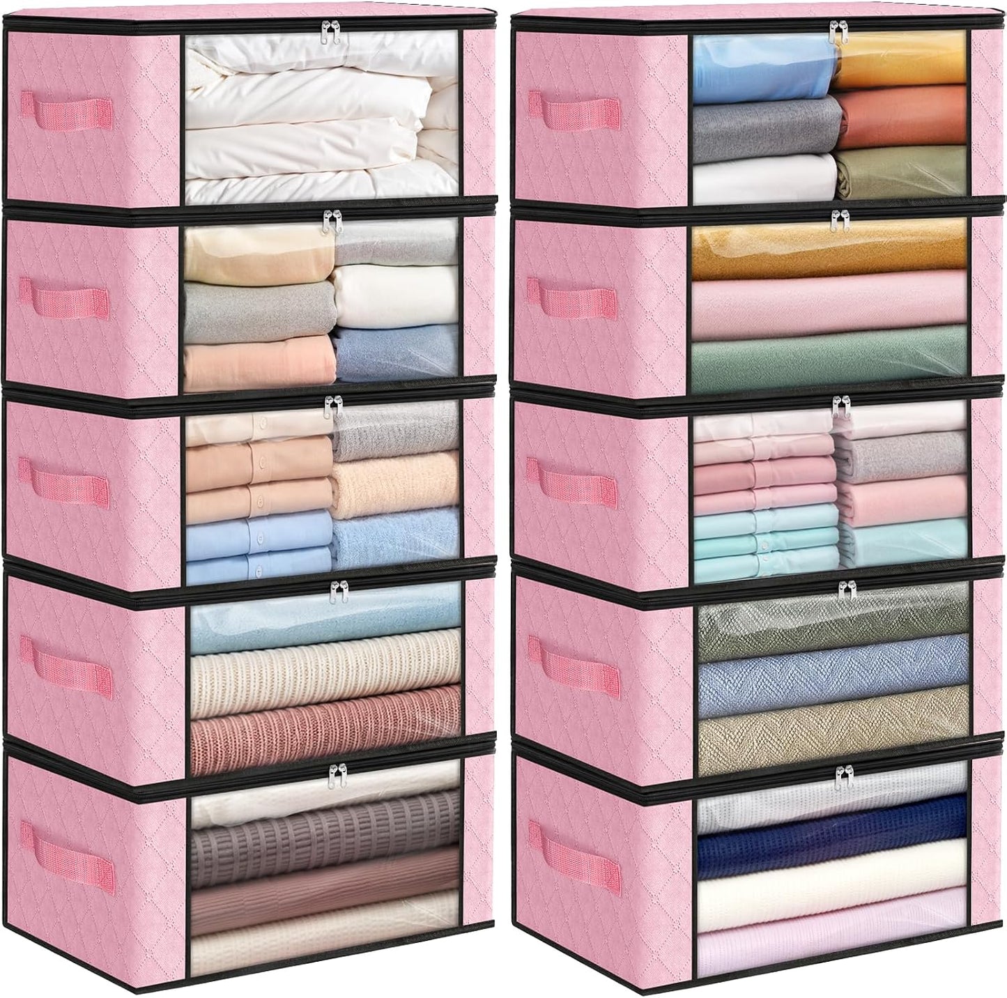 Fab totes 6 Pack Storage Bags for Clothes and Blanket, Foldable Closet Organizers and Storage with Zippers, Clear Window and Handles, Fabric Storage Bins for Sweater, Comforter, Bedding,Linen Sheets