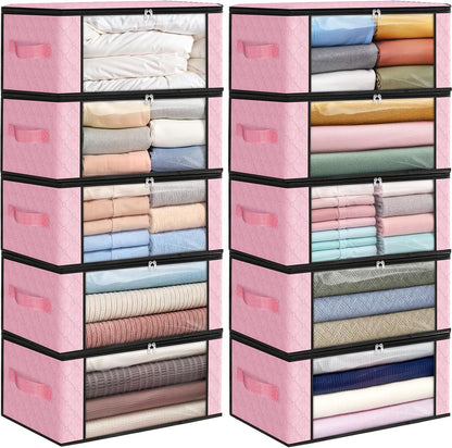 Fab totes 6 Pack Storage Bags for Clothes and Blanket, Foldable Closet Organizers and Storage with Zippers, Clear Window and Handles, Fabric Storage Bins for Sweater, Comforter, Bedding,Linen Sheets
