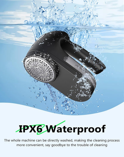 PKBD IPX6 Waterproof Washable Electric Fabric Shaver and Lint Remover, Rechargeable Sweater Defuzzer with 3 Free Extra Blades, Quickly and Effectively Remove Fluff, Fuzz, Bobbles for Clothes, White