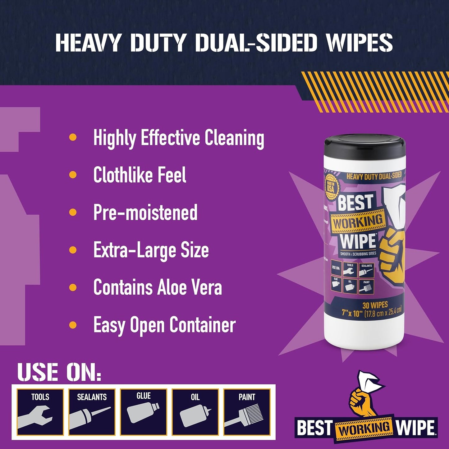 Heavy-Duty Disposable Industrial Work Cleaning Wipes with Dots for Scrubbing, Cleans Paint, Oil, Grime, Grease, Shoes, Engines, Tools, Extra Large, 7” x 10”, 30 Wipes