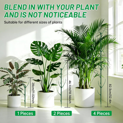 10 Pack Stackable Monstera Plant Support Stakes with 2 Rolls Hook-and-Loop Ties & 20 Clips, Adjustable Plant Stakes for Indoor Plants, Plant Sticks Support Tall Pothos Climbing