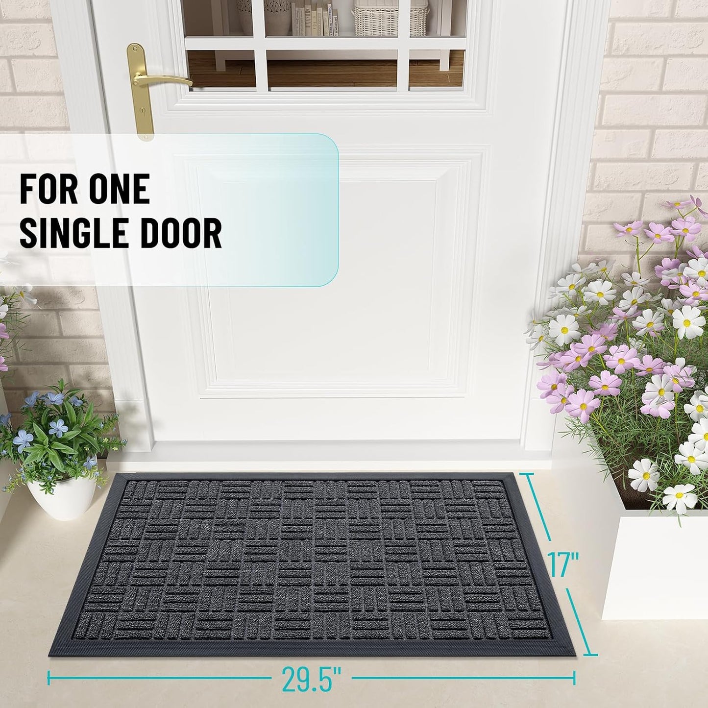 OLANLY Front Door Mat Outside Entrance 29.5x17, Absorbent, Heavy Duty Sturdy Natural Rubber Doormat Indoor Outdoor, Stain and Fade Resistant, Non-Slip Backing Low Profile Floor Mat for Entryway, Grey
