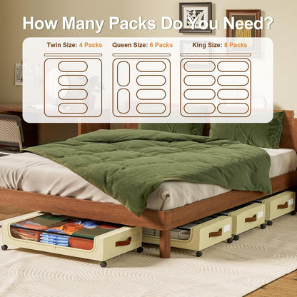 GoMaihe Under Bed Storage with Wheels: 48L Underbed Storage Containers with Lids - Rolling Bins for Shoes Clothes in Dorm Bedroom - Metal Drawers Easy Pull-out Grey 2-Pack
