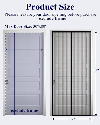 Kitsure Magnetic Screen Door - 38.0 x 82.0 in Retractable Screen Door Mesh for Front Door or Sliding Door, Pet & Kid Friendly, Hands-Free Closure Keeps Bugs Out & Lets Breeze in, Stripe Black