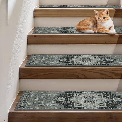 sarben Non Slip Stair Treads for Wooden Steps 15PCS - 8"x30" Indoor Safety Carpet, Edging Mats with TPE Adhesive Backing, Pet and Elderly Friendly Stair Rugs (Taupe) - Colors A