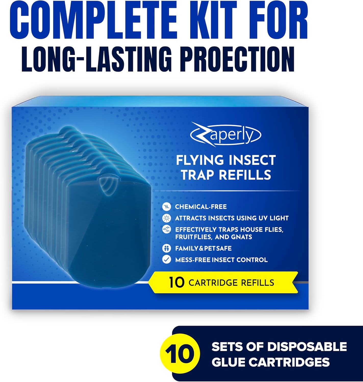 2 Fruit Fly Traps & 10 Adhesive Cartridges, Indoor Plug-in Bug Catcher, UV Light Fly Trap Captures Fruit Flies, Gnats, Houseflies, Moths, and Flying Insects for Kitchen, Bathroom, Plant Areas
