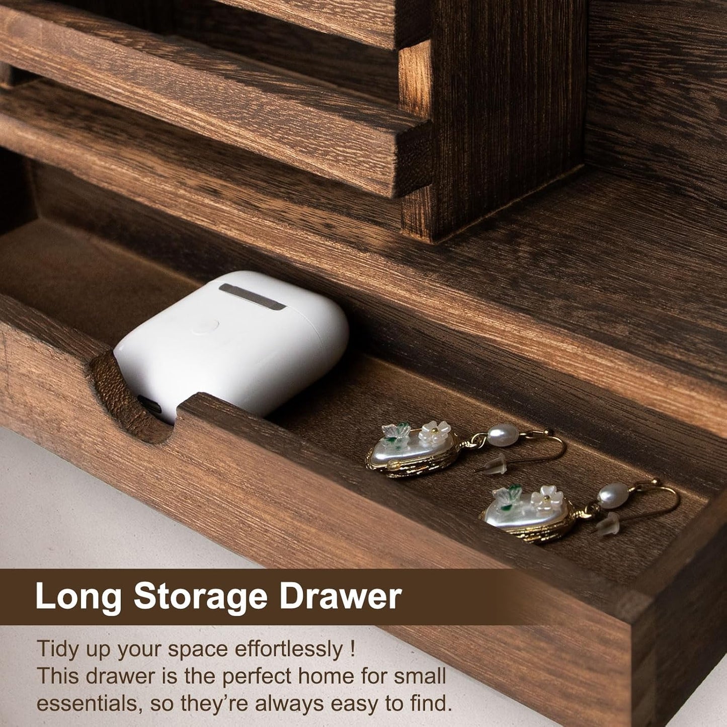 Key Holder Wall Mount, Mail Holder with Storage Drawer and 5 Key Hooks for Coat, Dog Leash, Home Decor Rack, House Accessories, Entry Way Organizer