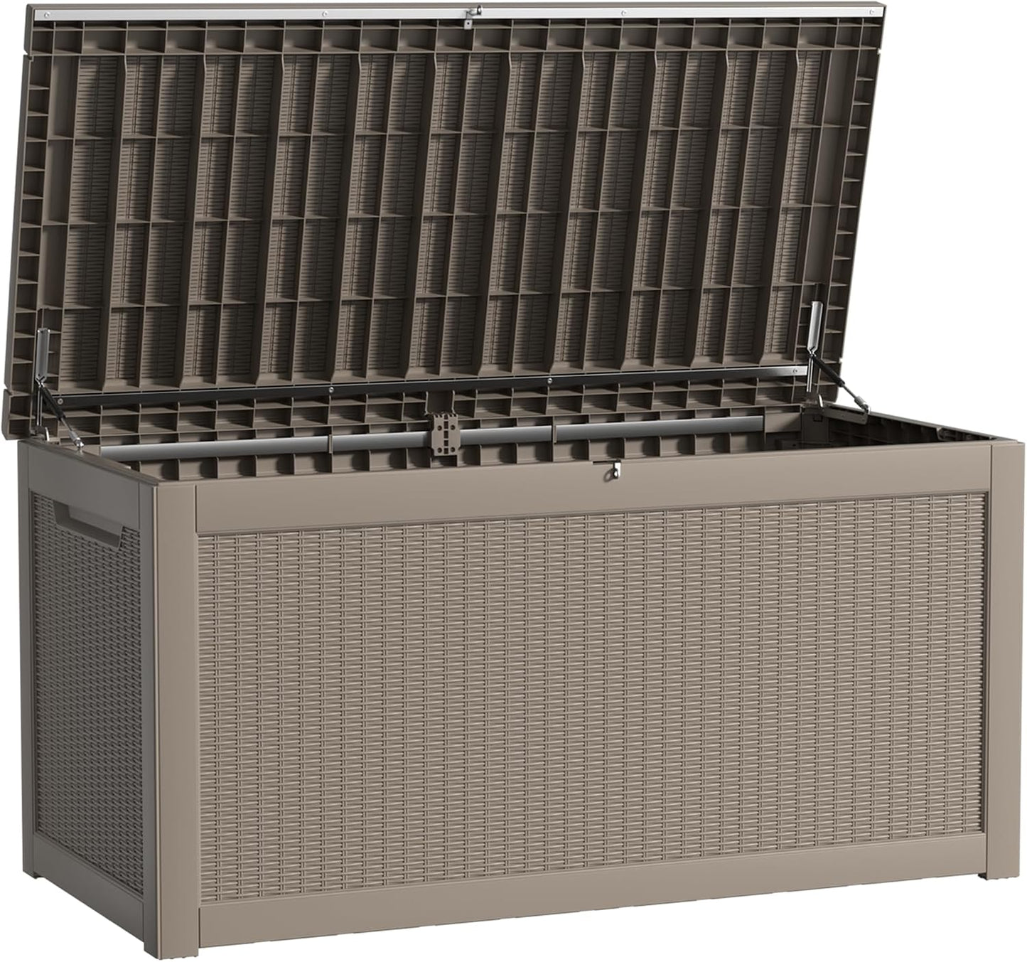 320 Gallon Waterproof Outdoor Storage Box, UV Resistant Resin Deck Box with Hydraulic Rod for Reinforced Stability, Perfect for Patio, Garden, and Pool（Black，320 Gallon）
