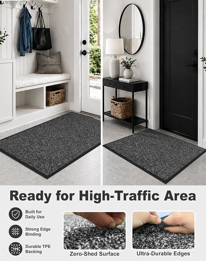 Mibao Front Door Mat, Dirt Trapper Welcome Mat for Outdoor Indoor, Non-Slip Waterproof Doormat, Durable Machine Washable Low Profile Entry Rug for Back Door Outside Patio Porch, 29.5" x 17", Grey