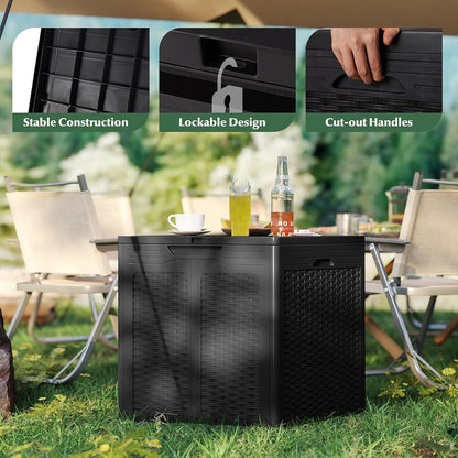 Tangkula 25 Gallon Waterproof Outdoor Storage Box with Lockable Lid | PP Resin, Wicker Patterned, Indoor Outdoor Use, Portable, Versatility, for Deck, Pool, Patio Cushions, Garden Tools