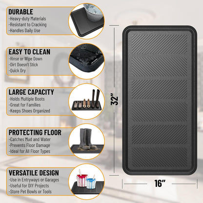 Ottomanson Waterproof Boot Tray Rubber Shoe Mat with Raised Edges, Heavy Duty Non Slip All Weather Entryway Mat for Shoes and Pets, Indoor Outdoor Use, 18" x 28"