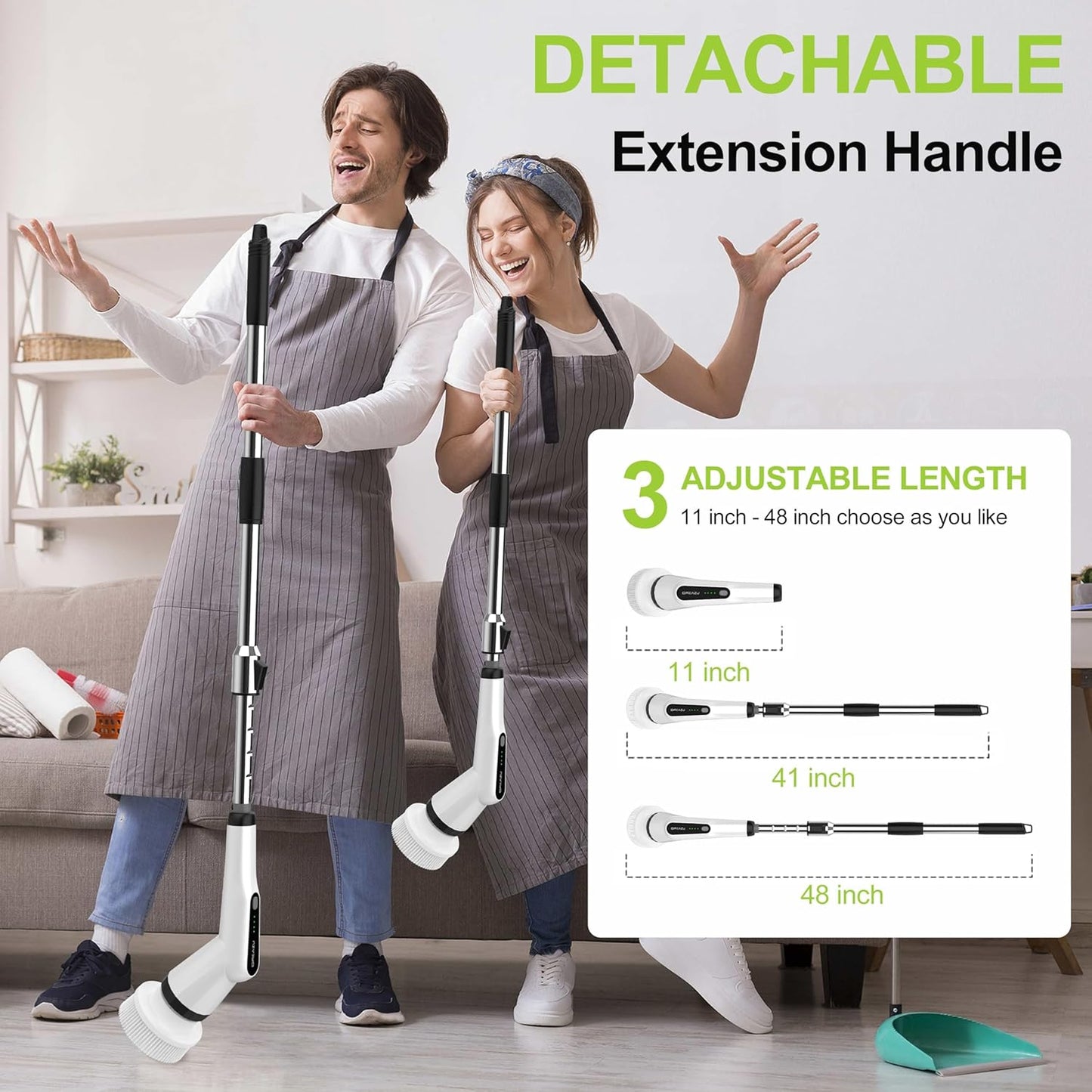 Dreazu Electric Spin Scrubber, 10-in-1 Shower Scrubber & Retractable Long Handle, 44 lbs High-Torque & Variable Speed Shower Cleaning Brush for Bathroom,Toilet, Bathtub, Kitchen, Tile Floors