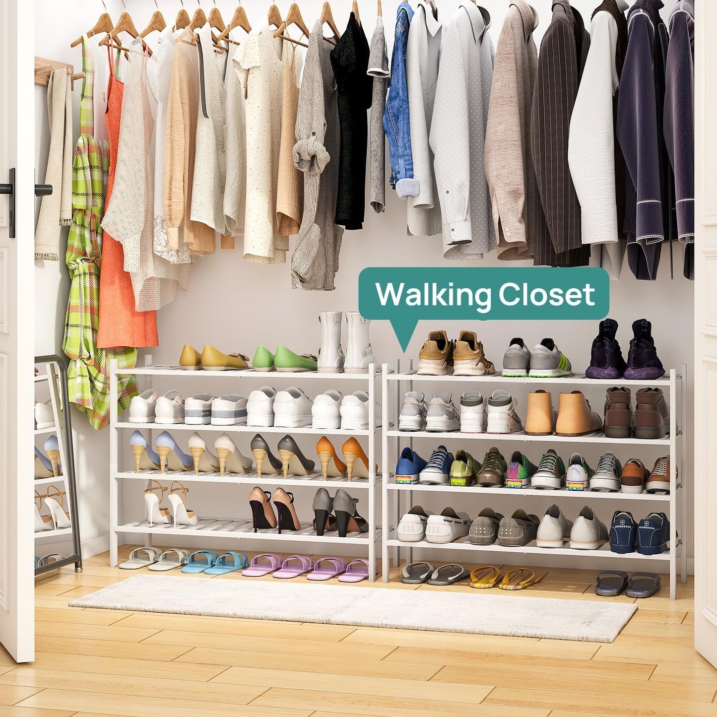 viewcare 3-Tier Black Bamboo Shoe Rack for Entryway, Stackable | Foldable | Natural, Shoe Shelf Storage Organizer for Hallway Closet, Free Standing Shoe Racks for Indoor Outdoor
