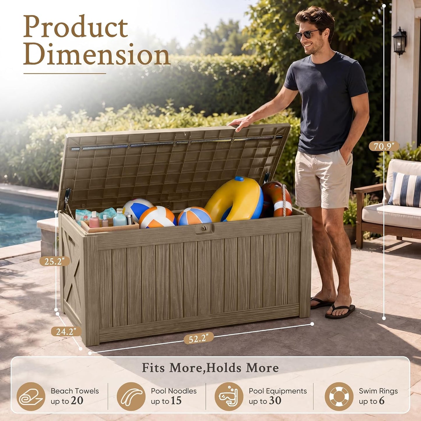 Devoko 120 Gallon Deck Box Resin Outdoor Storage Box Waterproof for Patio, Large Outdoor Storage Bench Lockable for Outside (Black)